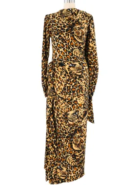 1986 Yves Saint Laurent Leopard Scarf Silk Gown