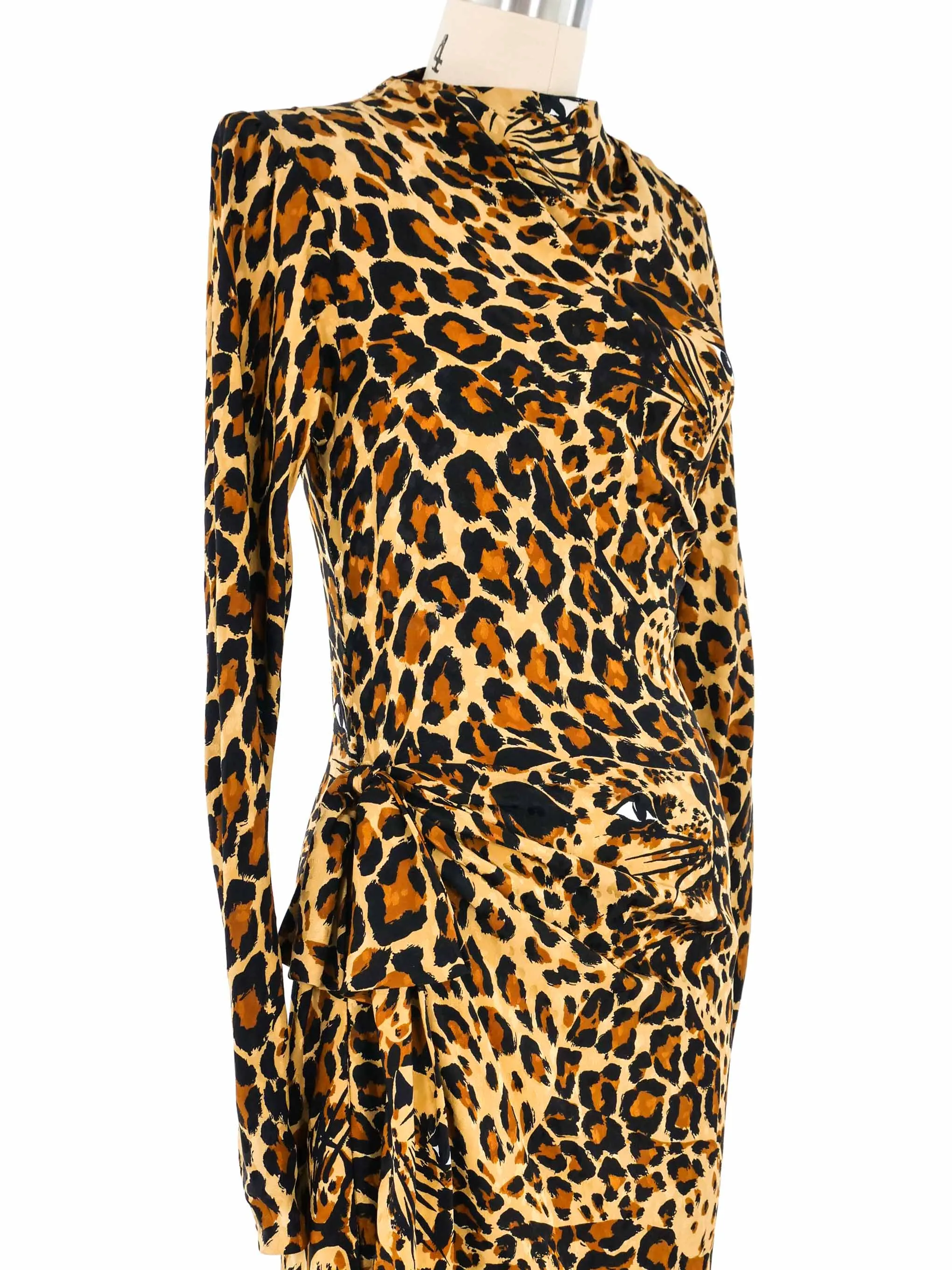 1986 Yves Saint Laurent Leopard Scarf Silk Gown