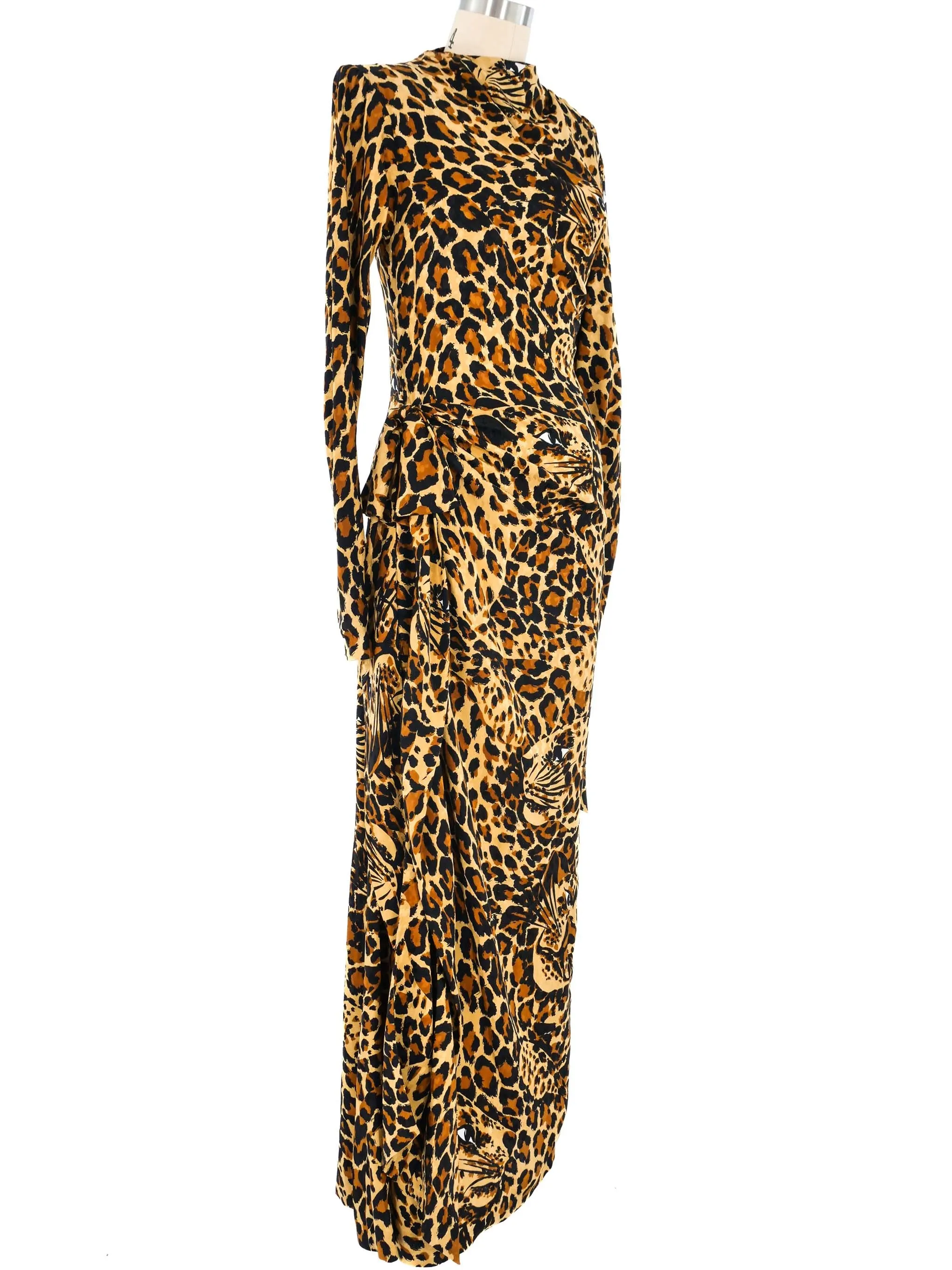 1986 Yves Saint Laurent Leopard Scarf Silk Gown