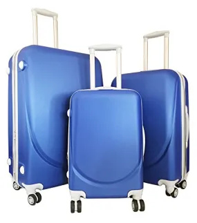 3 Pc Luggage Set Hardside Rolling 4Wheel Spinner Upright Carryon Travel Abs Blue