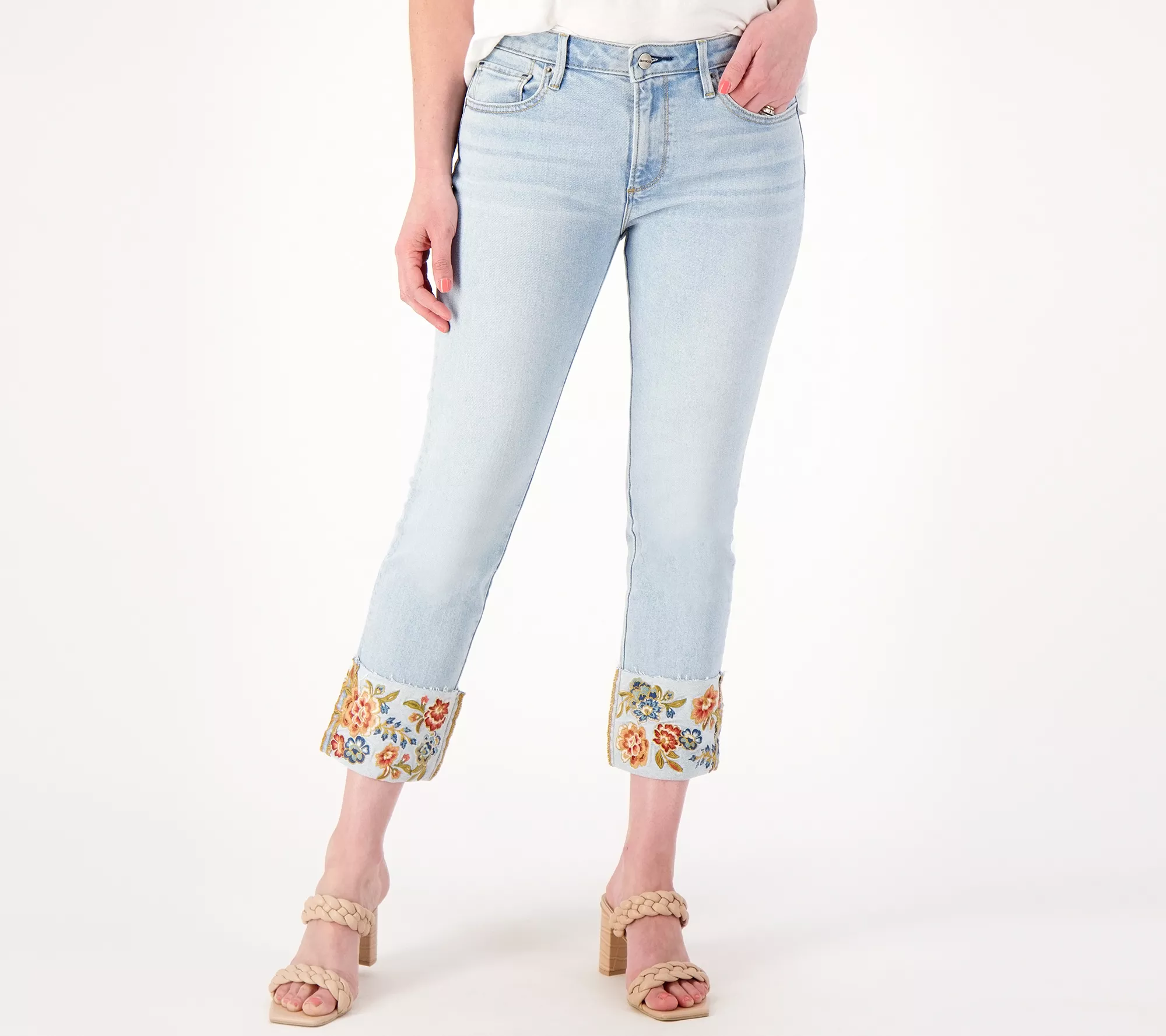 "As Is" Driftwood Jeans Colette Embroidered Crop Leg Jean