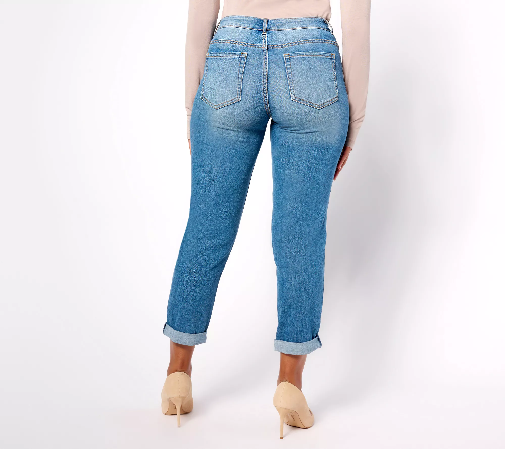 "As Is" LOGO by Lori Goldstein Petite Shadow Patch Boyfriend Jeans