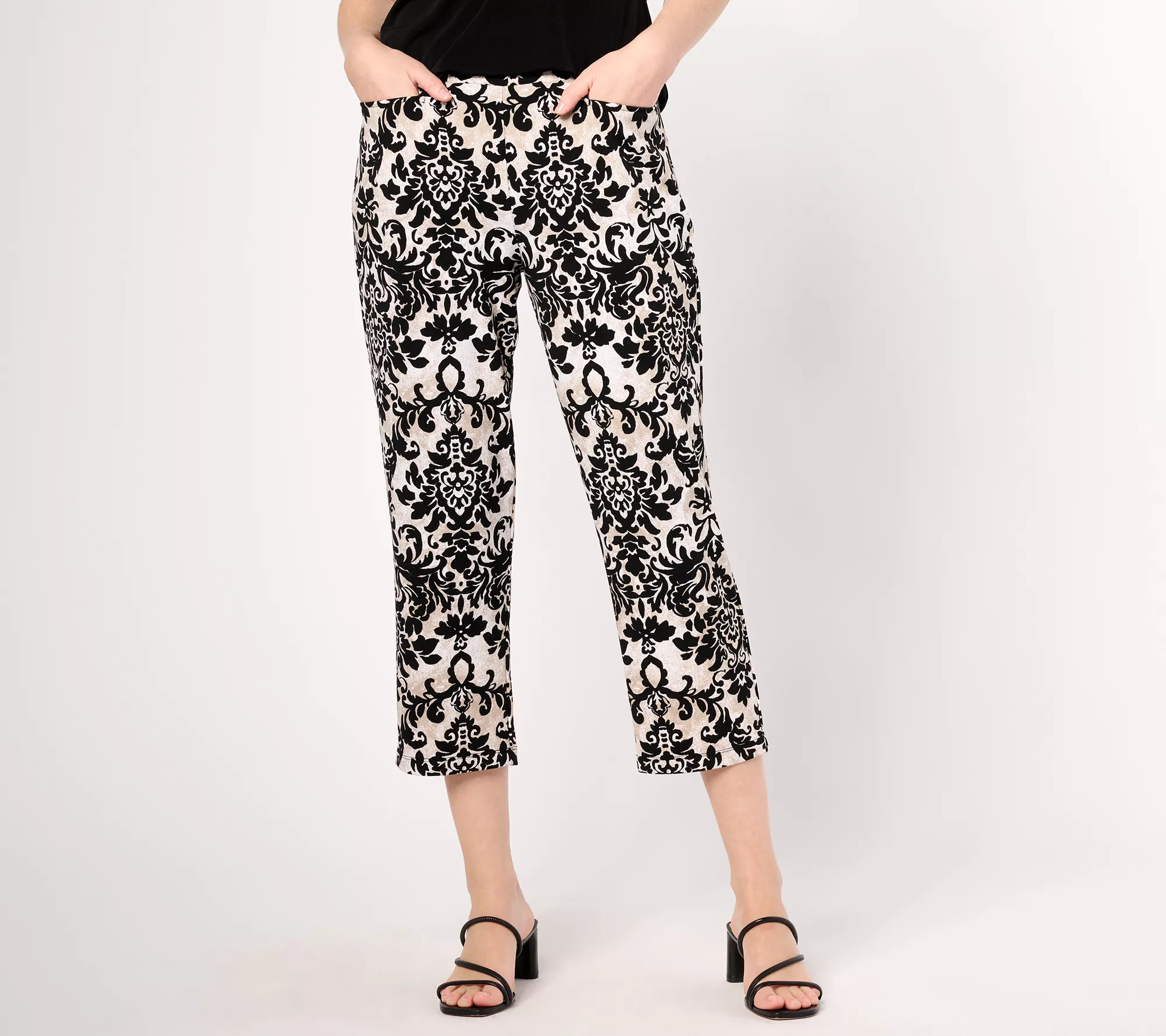 "As Is" Susan Graver Regular Printed LK Fusion Slim Leg Crop Pants