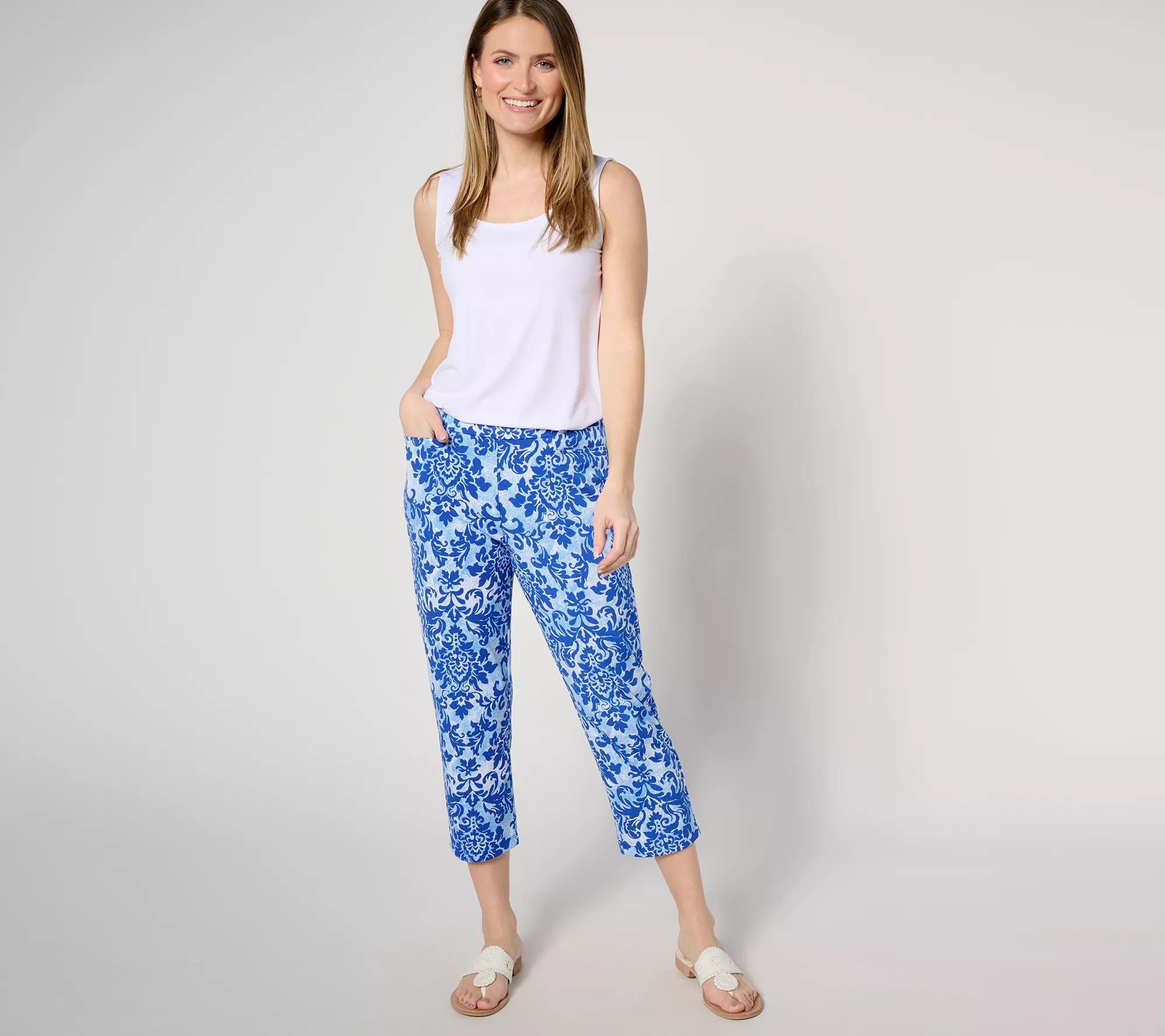 "As Is" Susan Graver Regular Printed LK Fusion Slim Leg Crop Pants