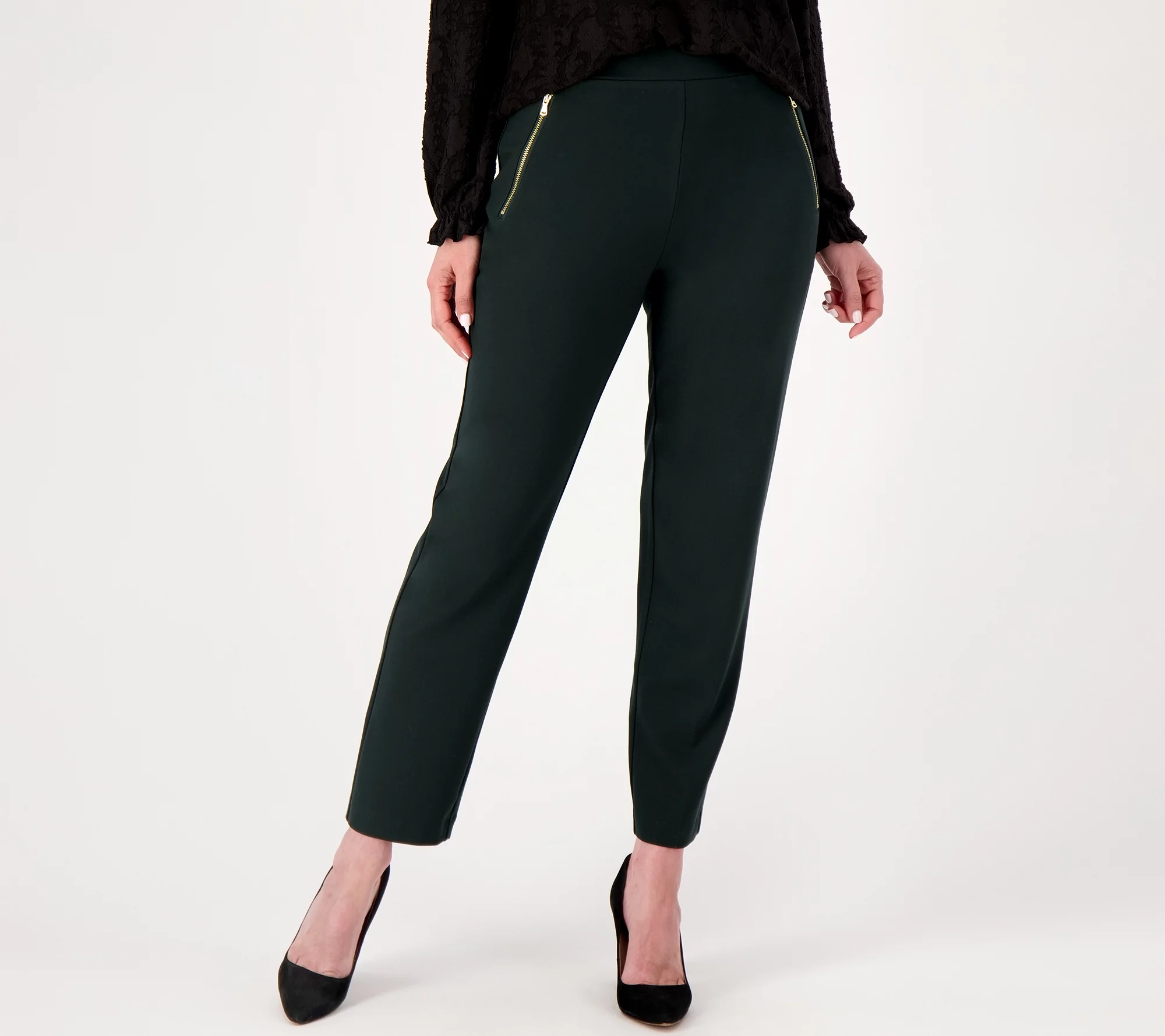 "As Is" Susan Graver Supreme Knit Slim Leg Pants with Zip Pocket Detail