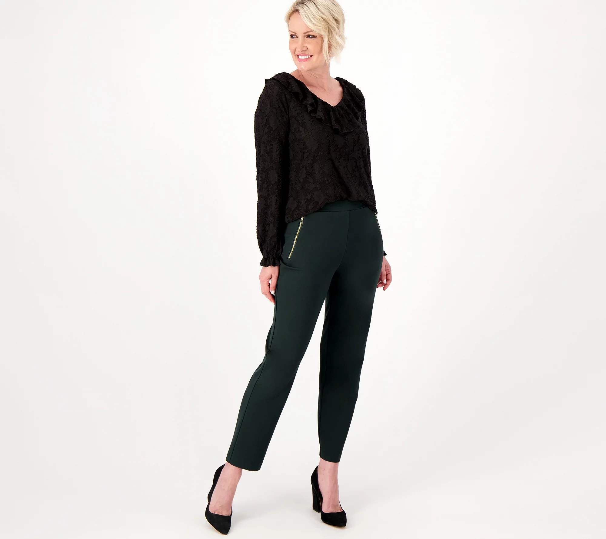 "As Is" Susan Graver Supreme Knit Slim Leg Pants with Zip Pocket Detail