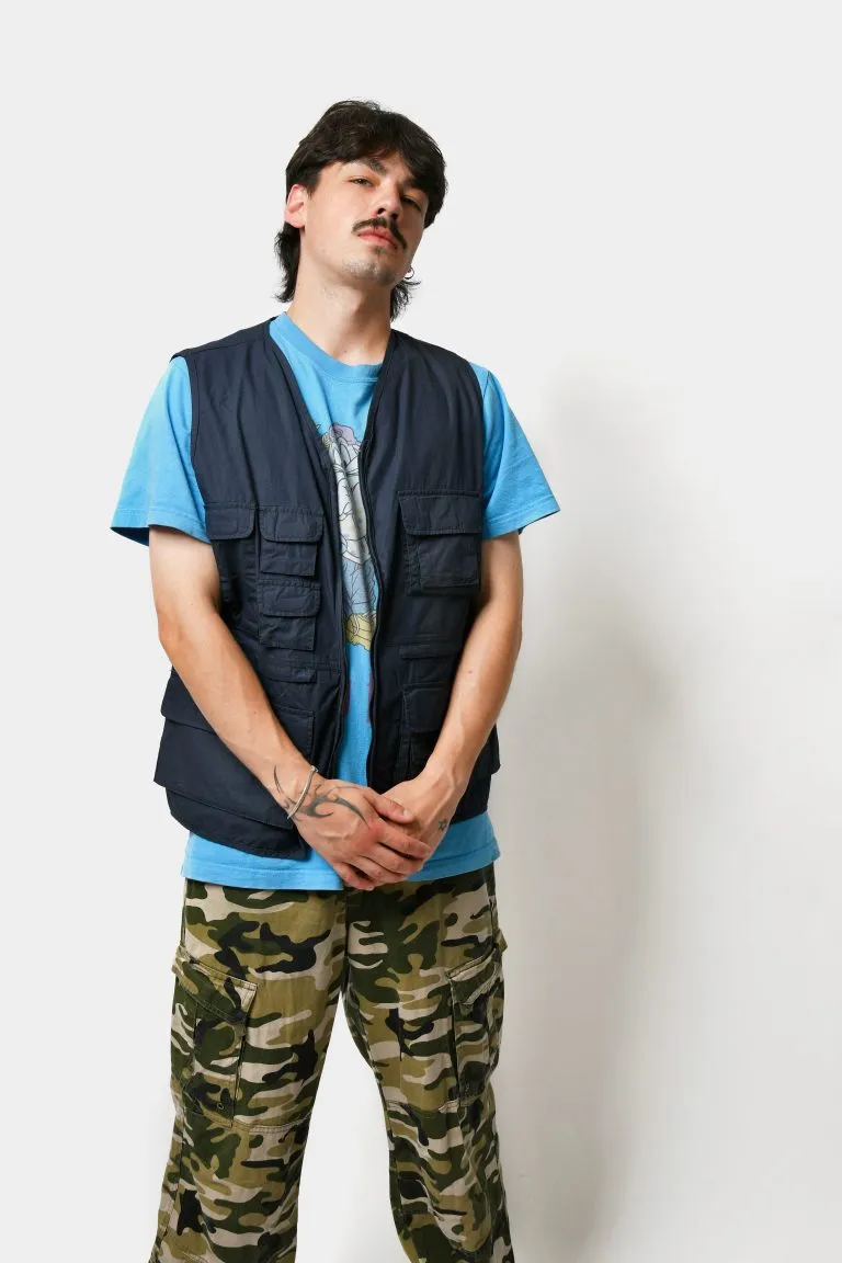 90s mens cargo blue vest