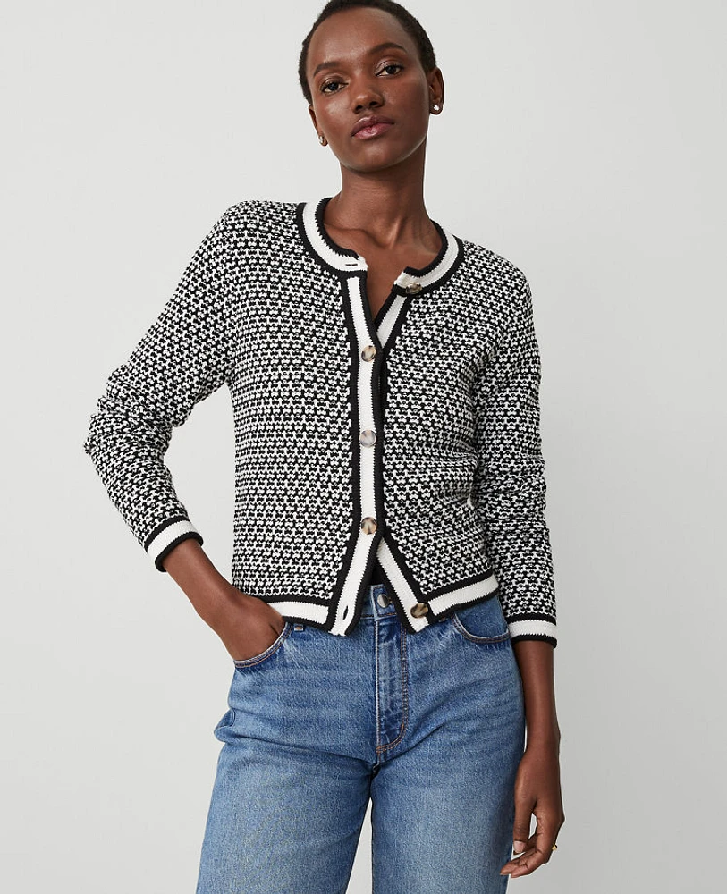 Ann Taylor Geo Stitch Jacket Black/White Multi Women's