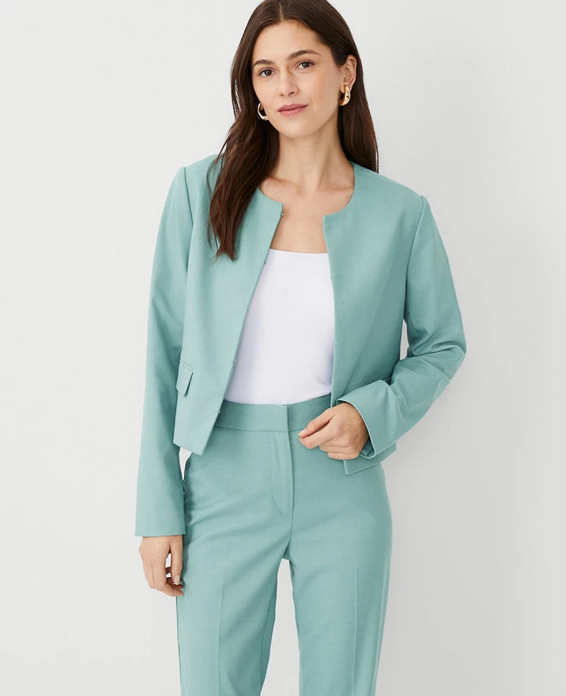 Ann Taylor The Crew Neck Jacket Texture Peacock Teal Melange Women's