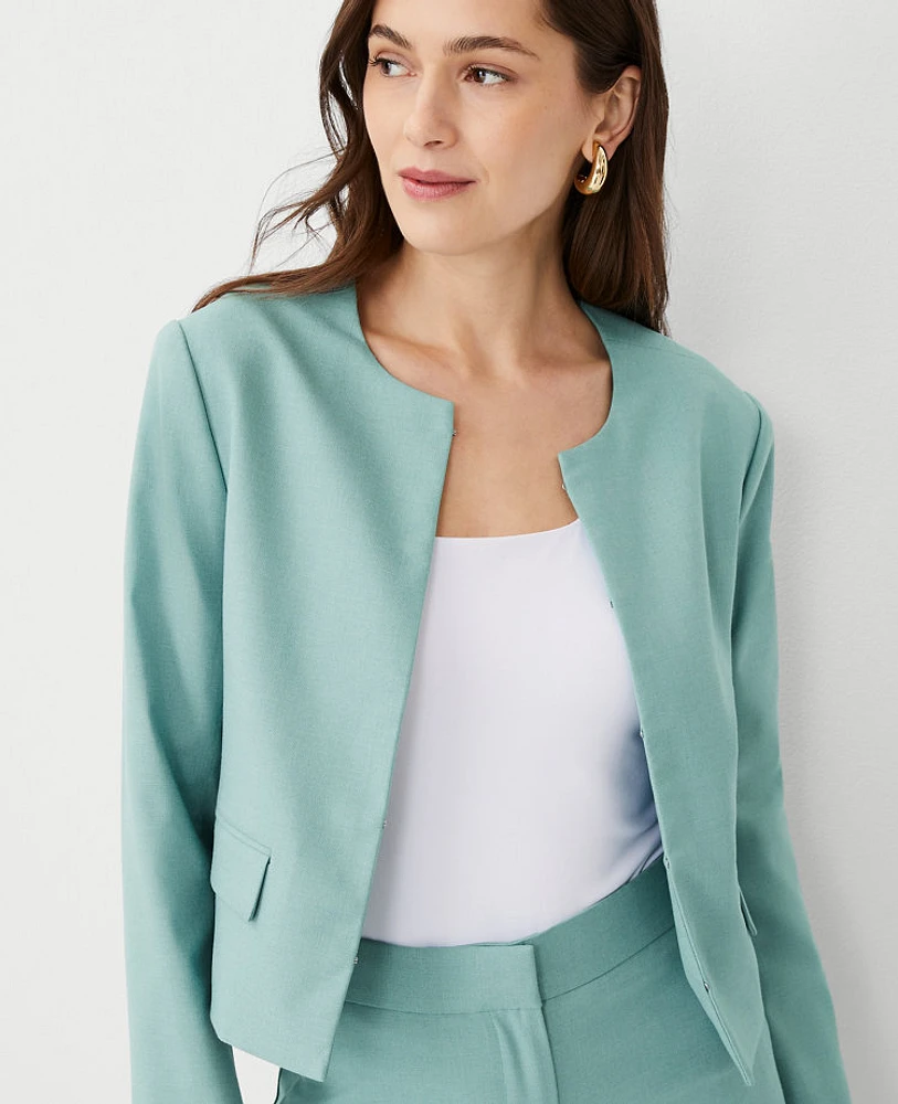 Ann Taylor The Crew Neck Jacket Texture Peacock Teal Melange Women's