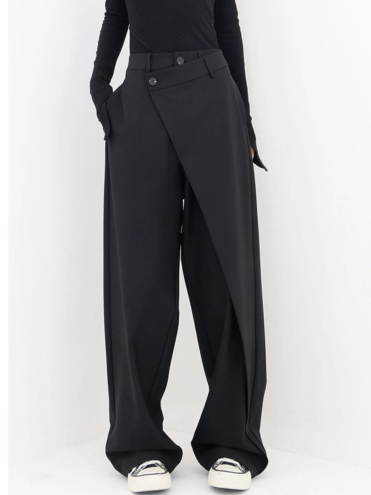 Asymmetrical Layer Button Wide Leg Dress Pants