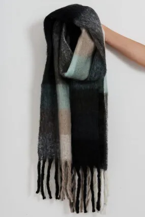 august + delilah Brooklyn Oversized Knit Scarf in Green and Grey Checkerprint