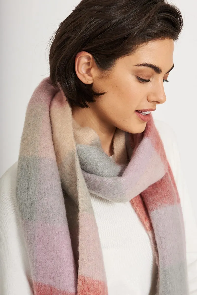 august + delilah Brooklyn Oversized Knit Scarf In Pink And Grey Checkerprint