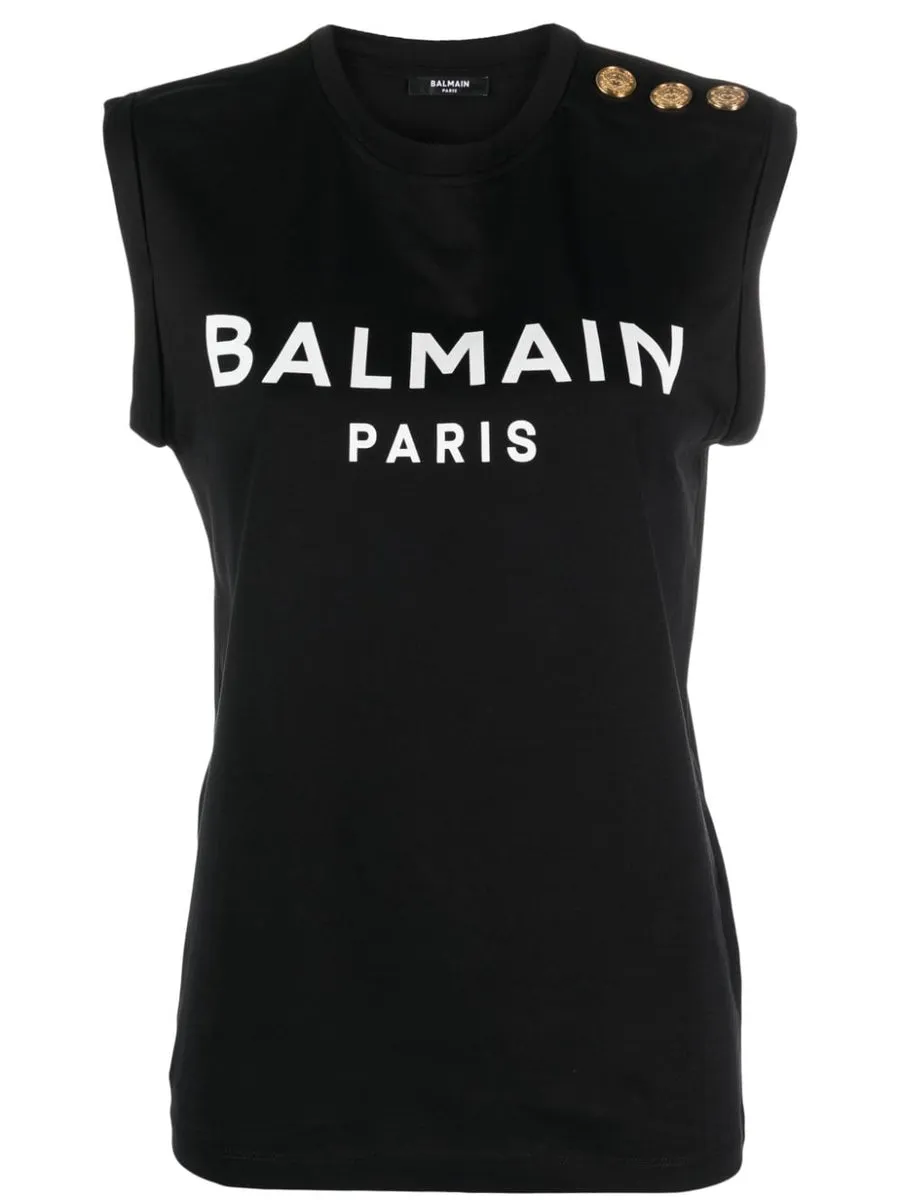 Balmain    Balmain Logo Organic Cotton Sleeveless Top