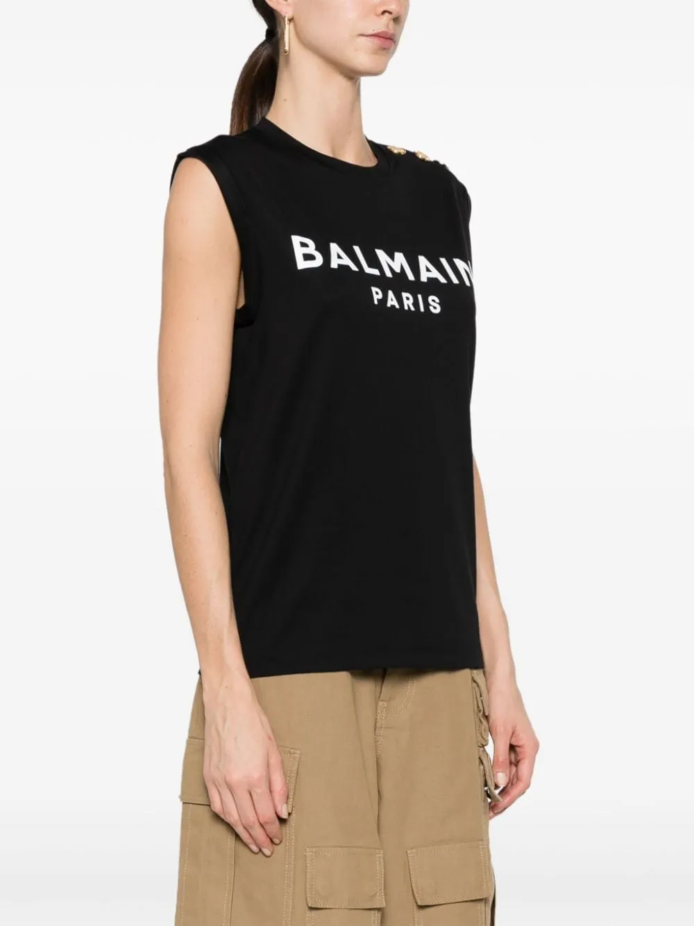 Balmain    Balmain Logo Organic Cotton Sleeveless Top