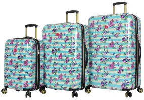 Betsey Johnson Stripe Floral Hummingbird 3-Piece Luggage Set 