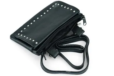 Black Leather Biker Belt Bag - Small