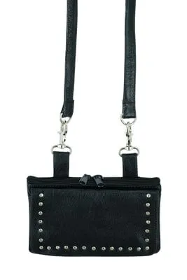 Black Leather Biker Belt Bag - Small