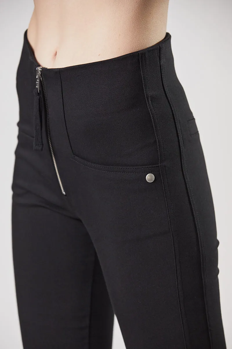 BLACK SLIM FIT ZIPPED TROUSERS