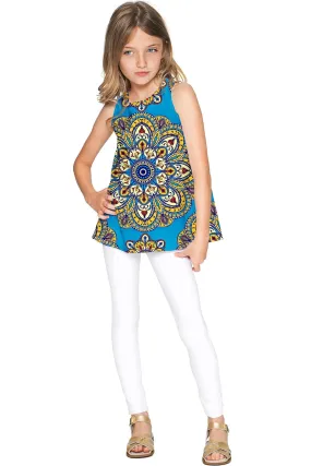 Boho Chic Emily Blue Geometric Print Sleeveless Top - Girls