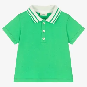 Boys Green Cotton Logo Polo 