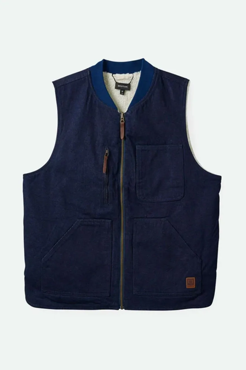 Brixton Builders Abraham Reversible Vest - Rinse Denim/Sherpa