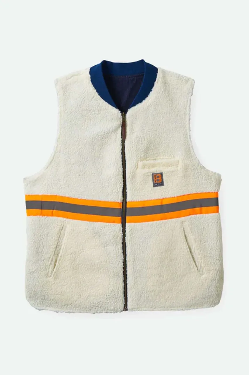 Brixton Builders Abraham Reversible Vest - Rinse Denim/Sherpa