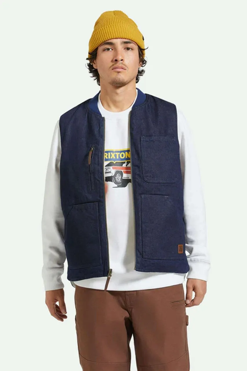 Brixton Builders Abraham Reversible Vest - Rinse Denim/Sherpa