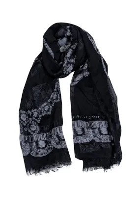 Bvlgari - Black Cashmere & Silk Blend Printed Scarf