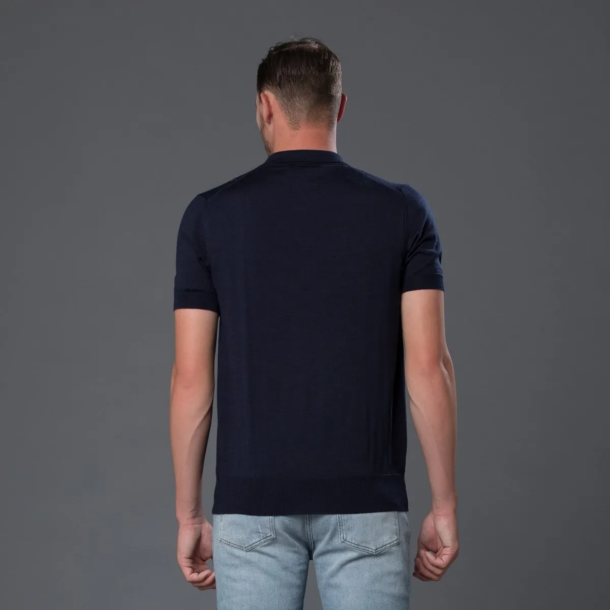 Cable Knit Polo - Navy