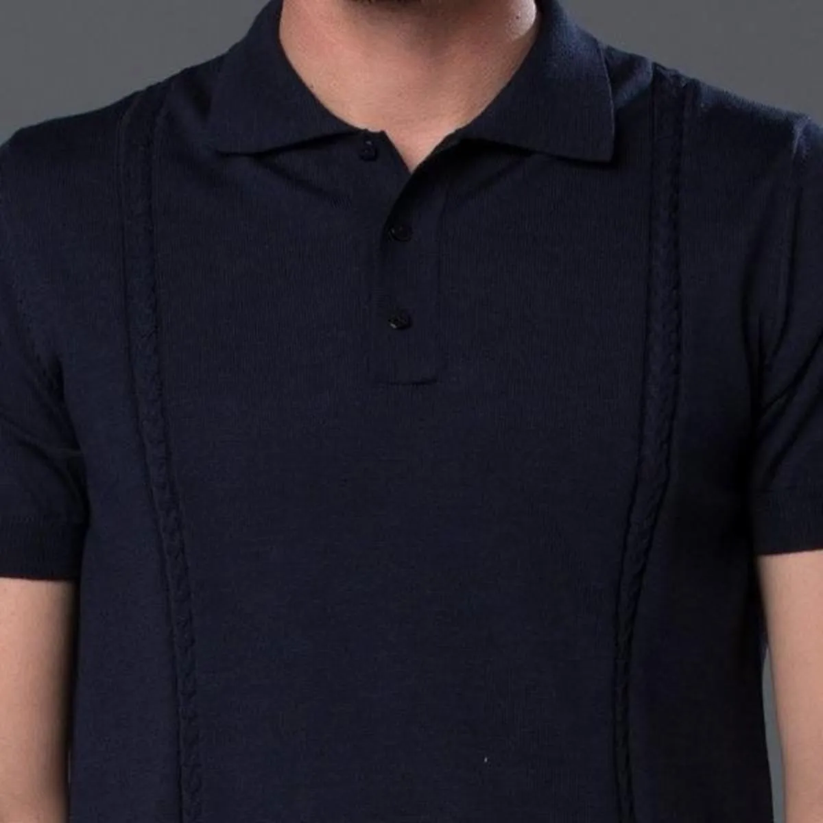 Cable Knit Polo - Navy