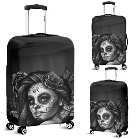 Calavera Printed Sugar Skull Luggage Cover Black and White