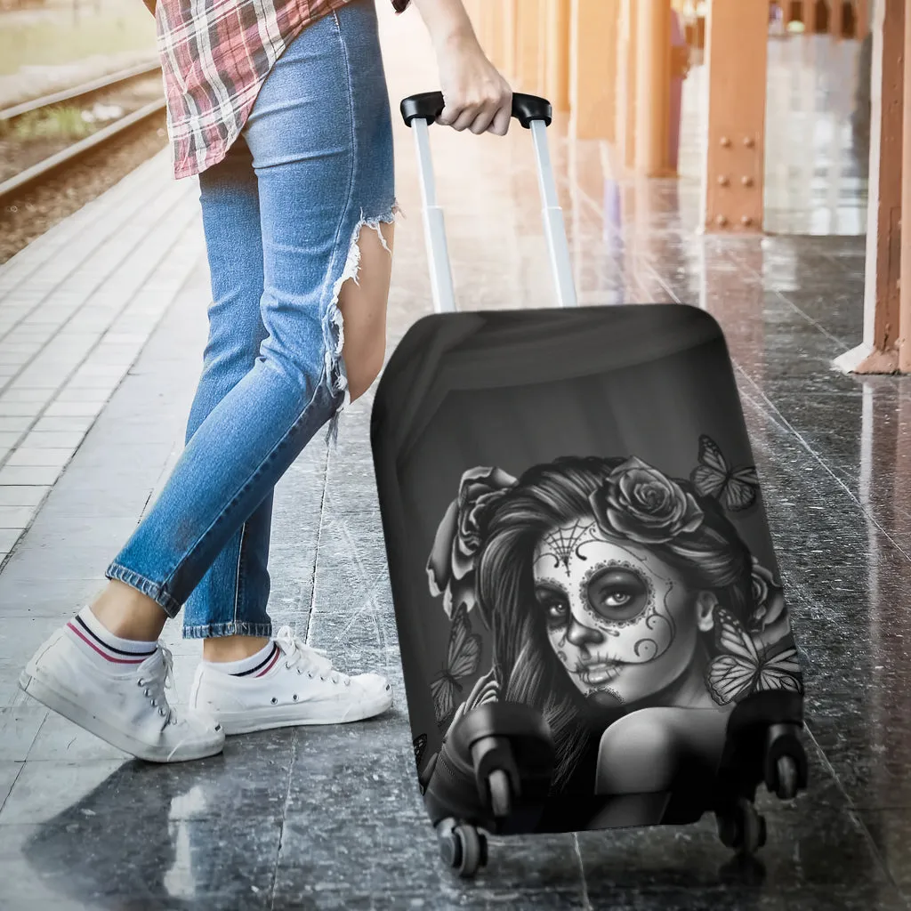 Calavera Printed Sugar Skull Luggage Cover Black and White