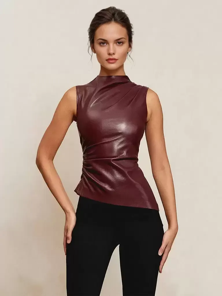 Cami Top Sleeveless Asymmetrical Hem Classic Casual Women Top In Burgundy