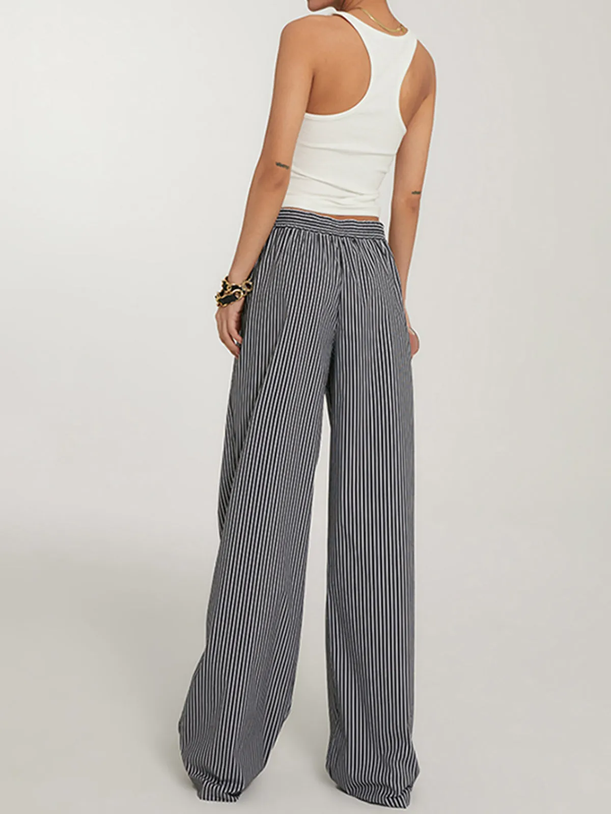 Casual Striped Wide Leg Pants