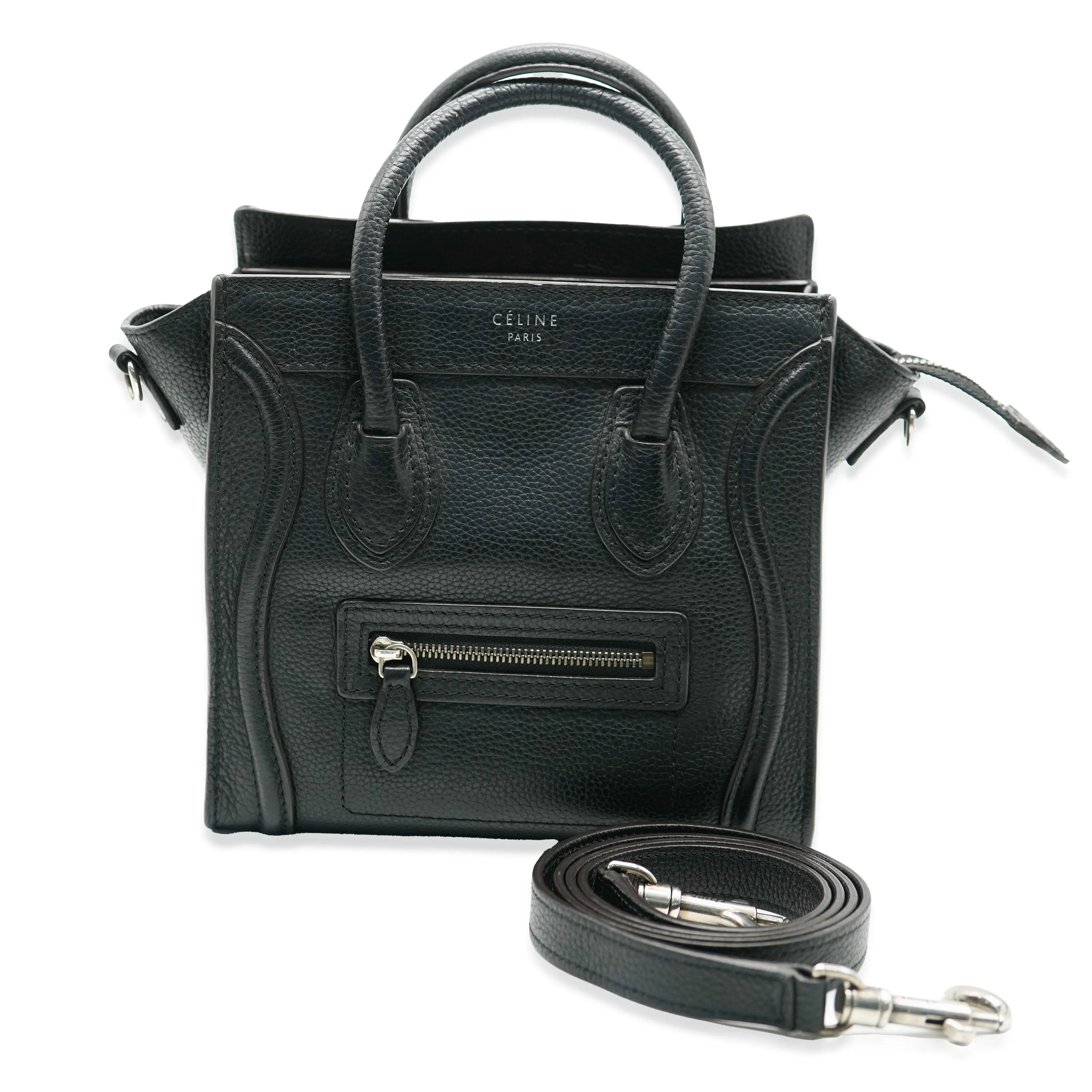 Celine Black Drummed Leather Nano Luggage