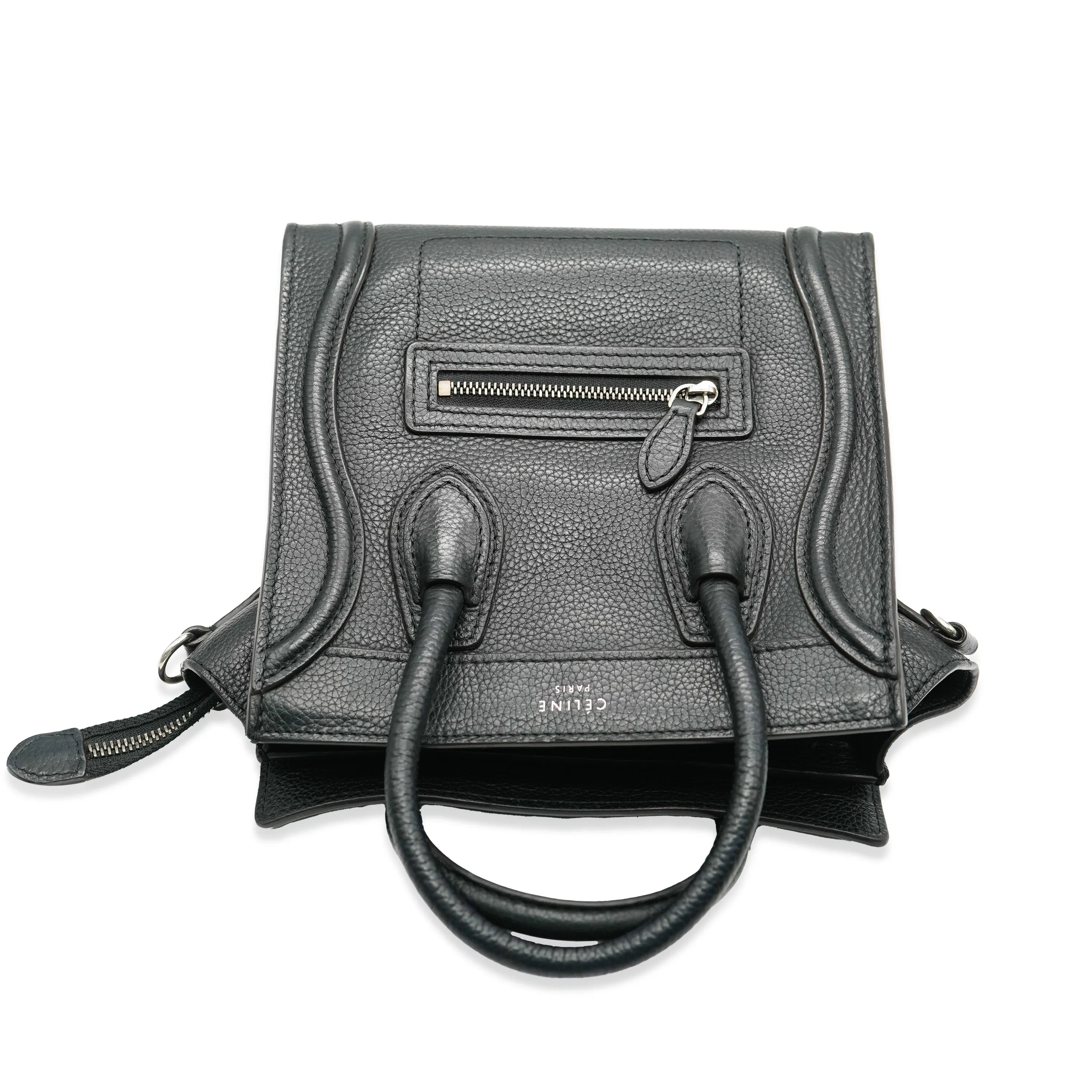 Celine Black Drummed Leather Nano Luggage