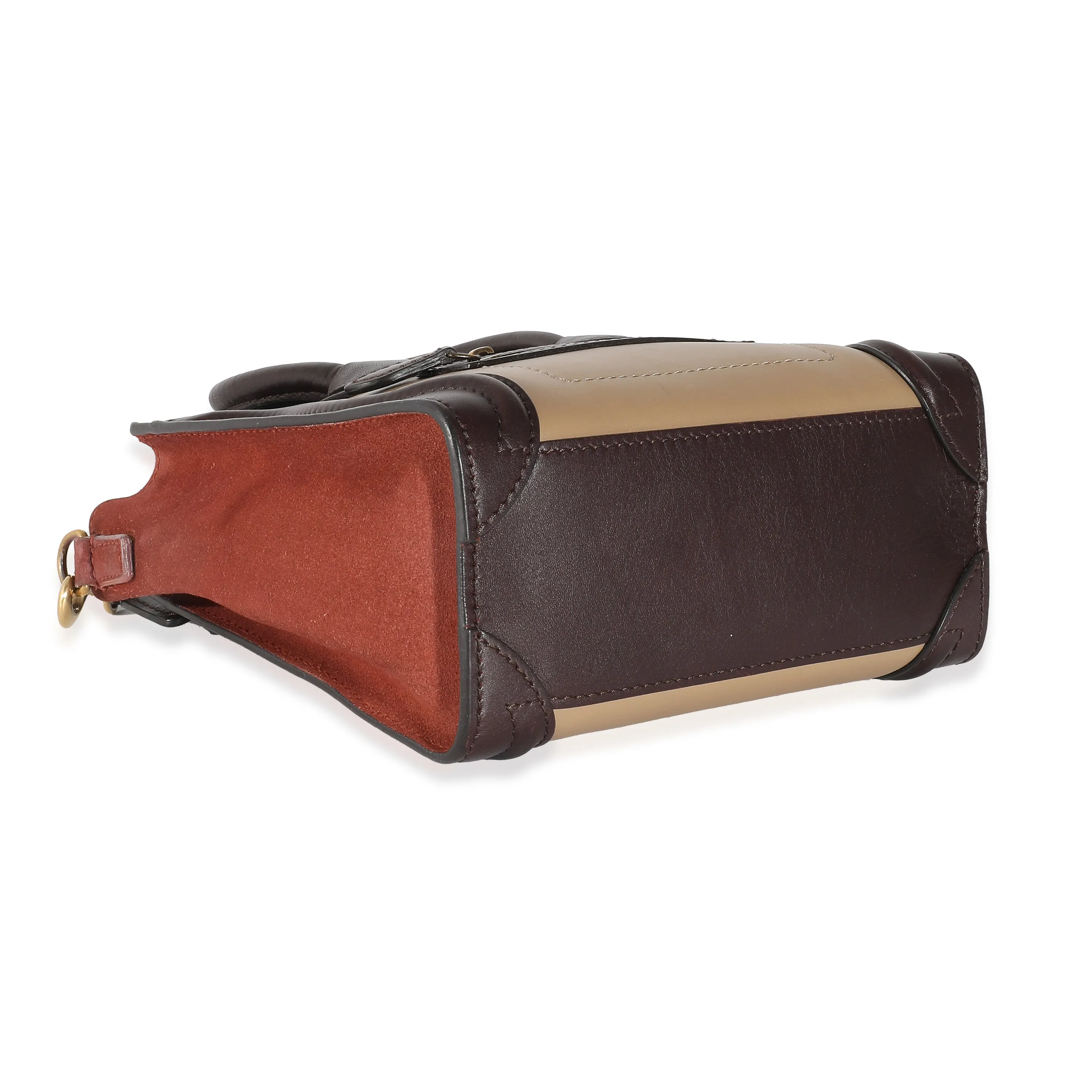 Celine Burgundy Beige Brown Tri-Colour Suede Leather Nano Luggage