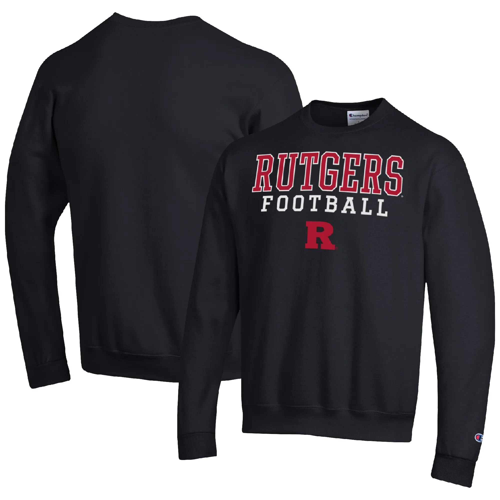 Champion Rutgers Scarlet Knights Black Football Stacked Pullover Sweatshirt