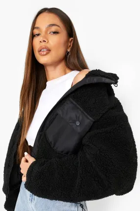 Contrast Pocket Teddy Faux Fur Jacket