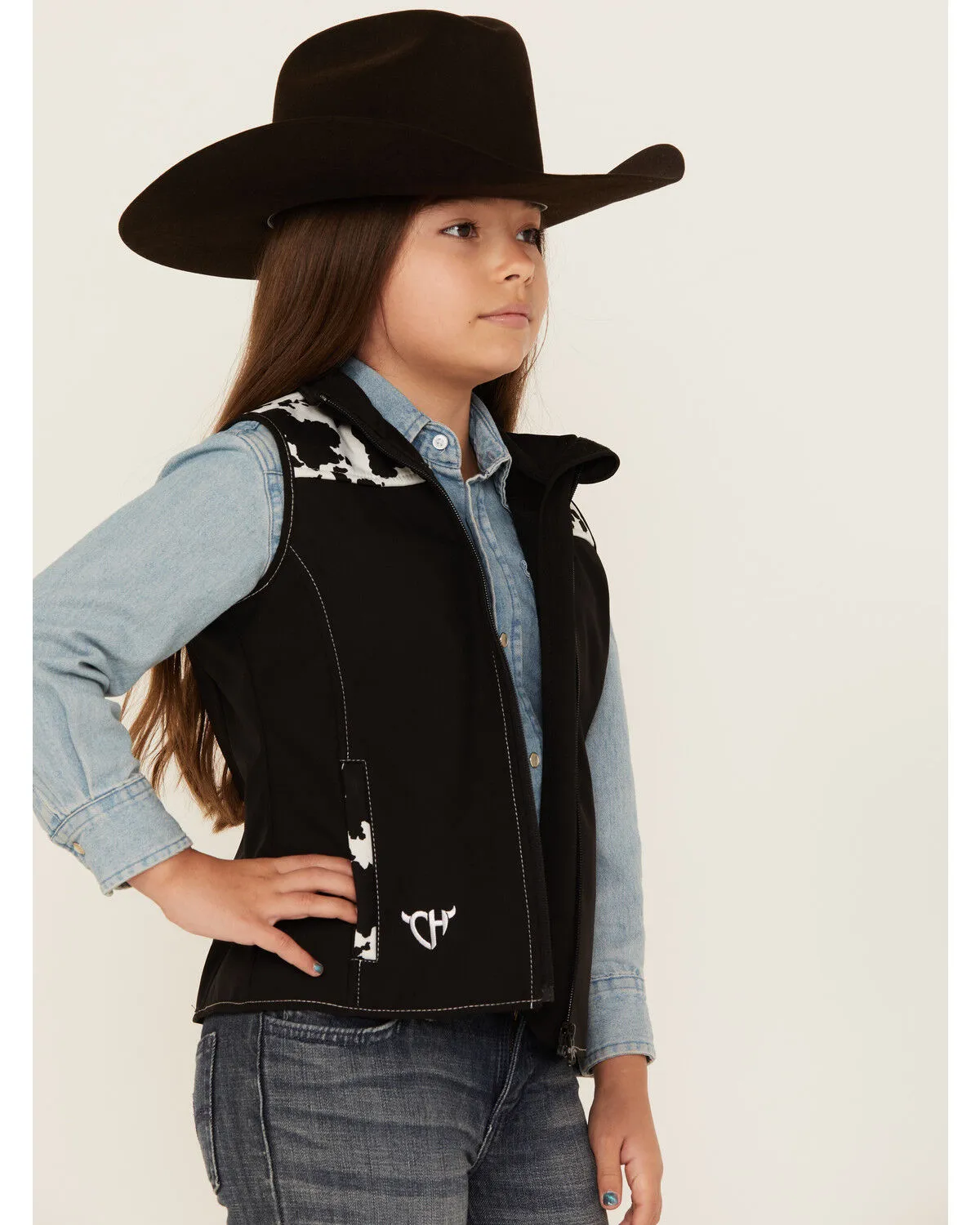 Cowgirl Hardware Girls' Cow Print Yoke Poly Shell Vest