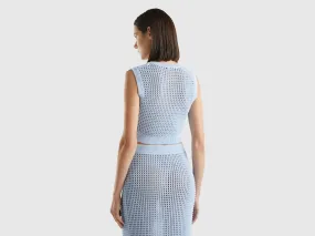 Cropped crochet vest - Sky Blue | Benetton