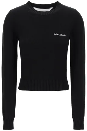 cropped pullover with embroidered logo PWHE051S24KNI001 BLACK OFF WHITE