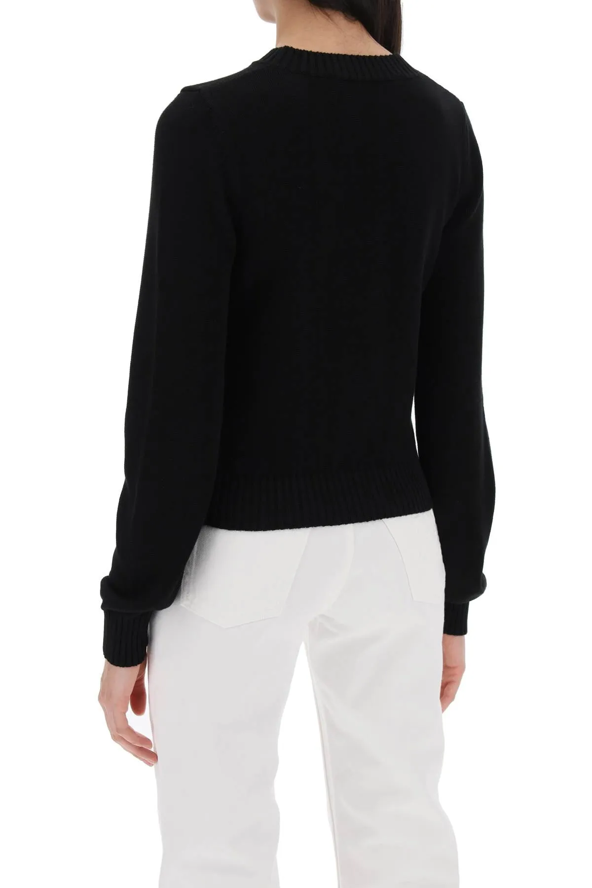 cropped pullover with embroidered logo PWHE051S24KNI001 BLACK OFF WHITE