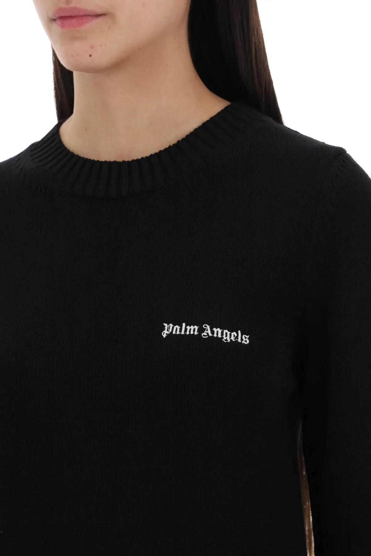 cropped pullover with embroidered logo PWHE051S24KNI001 BLACK OFF WHITE