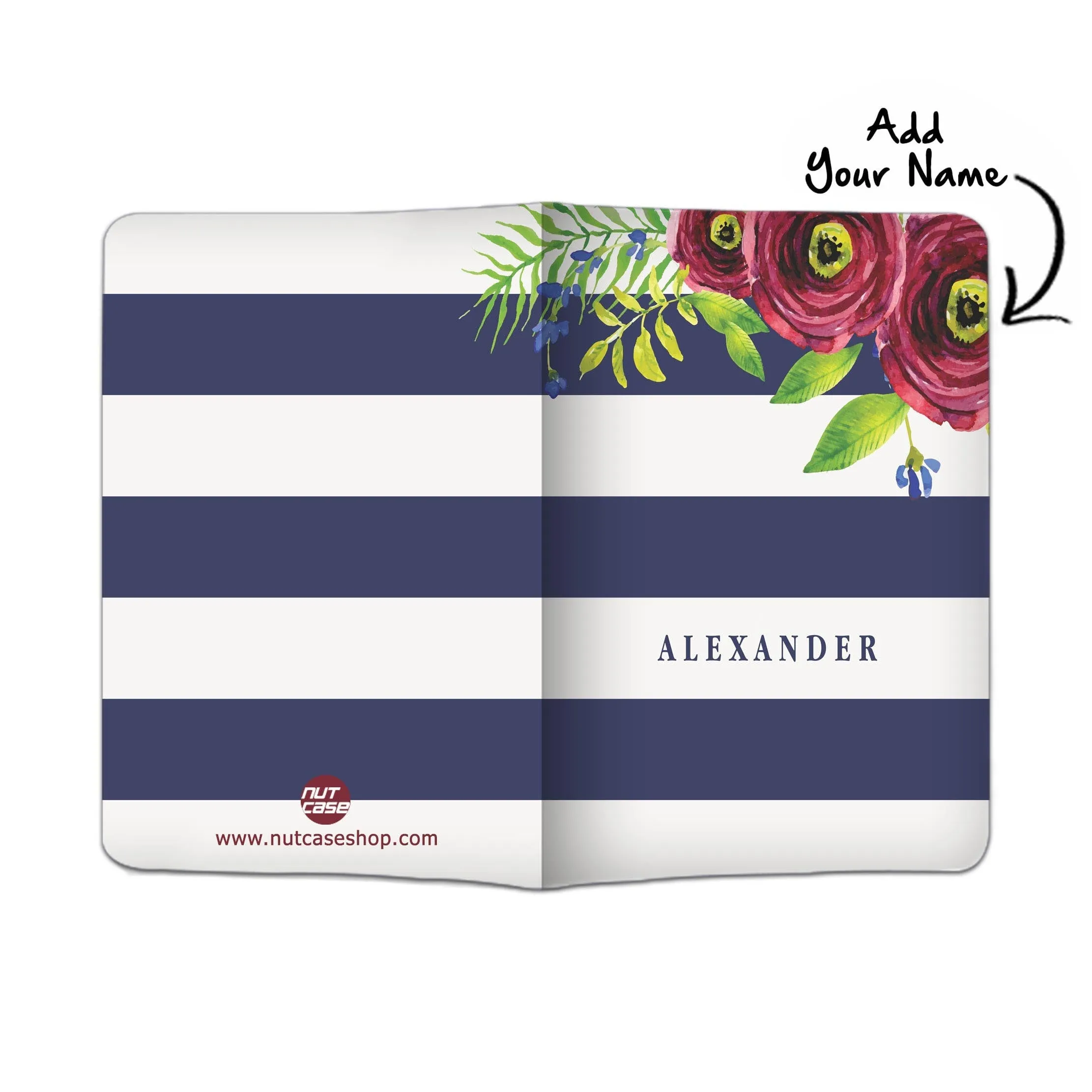 Customized Passport Cover and Luggage Tag Set - Flower with Blue Strips