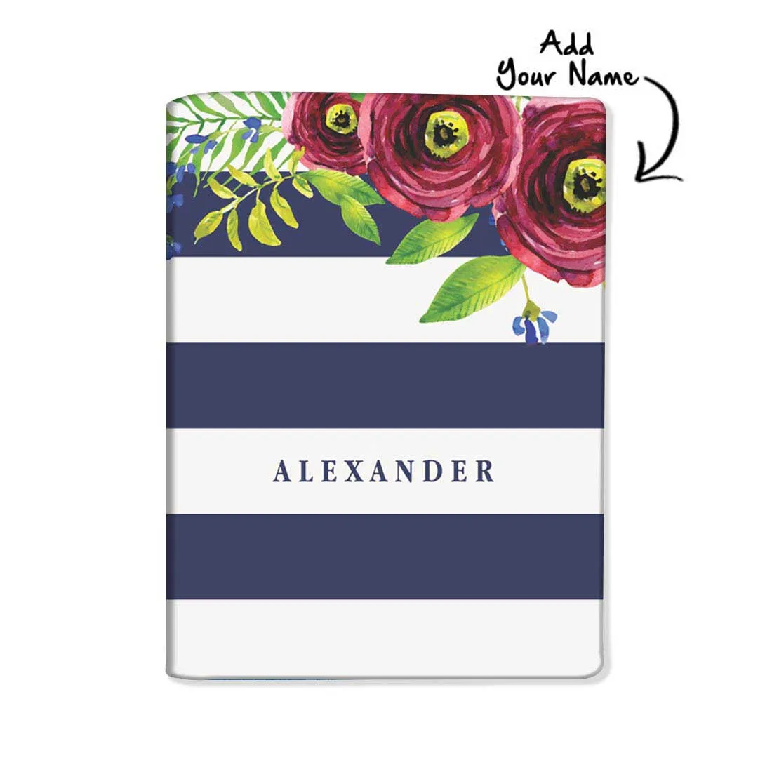 Customized Passport Cover and Luggage Tag Set - Flower with Blue Strips