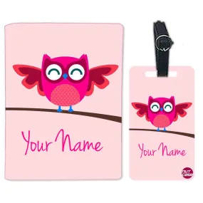 Customized Passport Cover Luggage Tag Set - Pink Owl