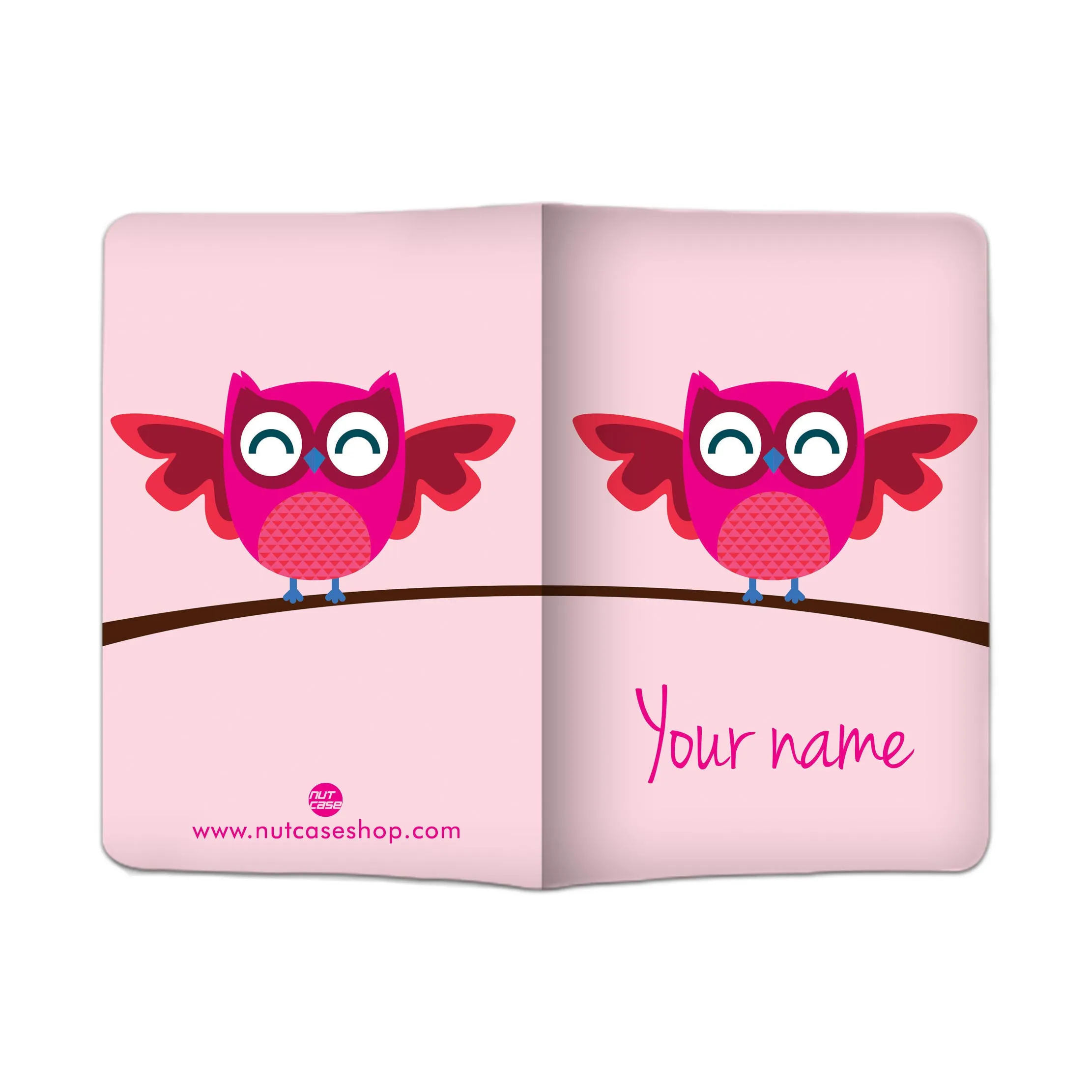 Customized Passport Cover Luggage Tag Set - Pink Owl