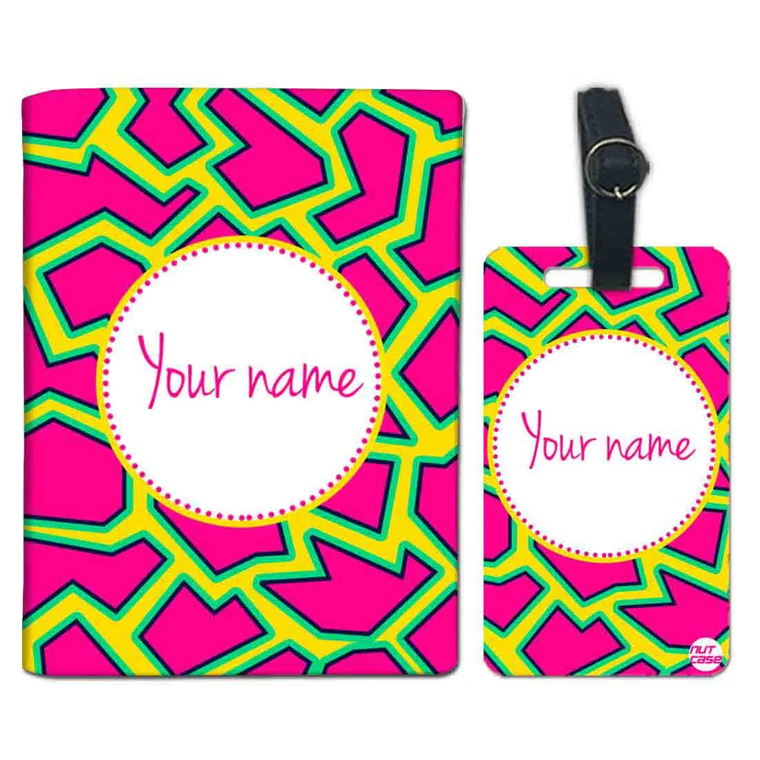 Customized Passport Cover Travel Luggage Tag - Pink and Yellow Line Pattern